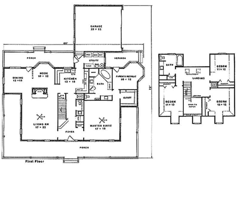 Floor Plan First Story of Country Plan #174-1030