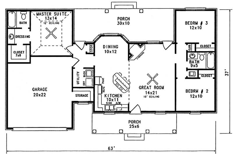 Floor Plan First Story of Country Plan #174-1031
