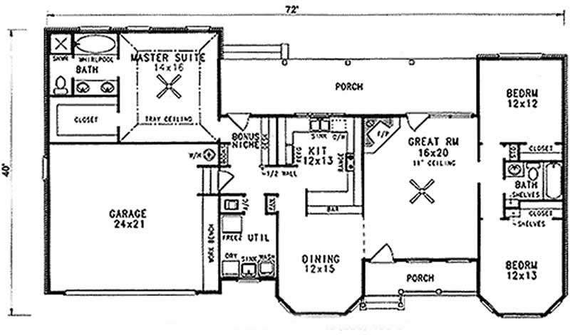 Floor Plan First Story of Cape Cod Plan #174-1032