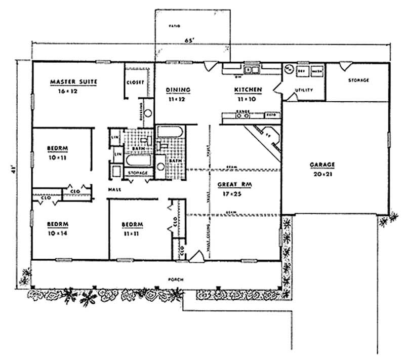 Floor Plan First Story of Country Plan #174-1033