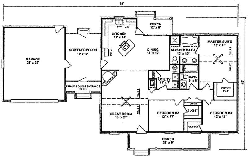 Floor Plan First Story of Cape Cod Plan #174-1034