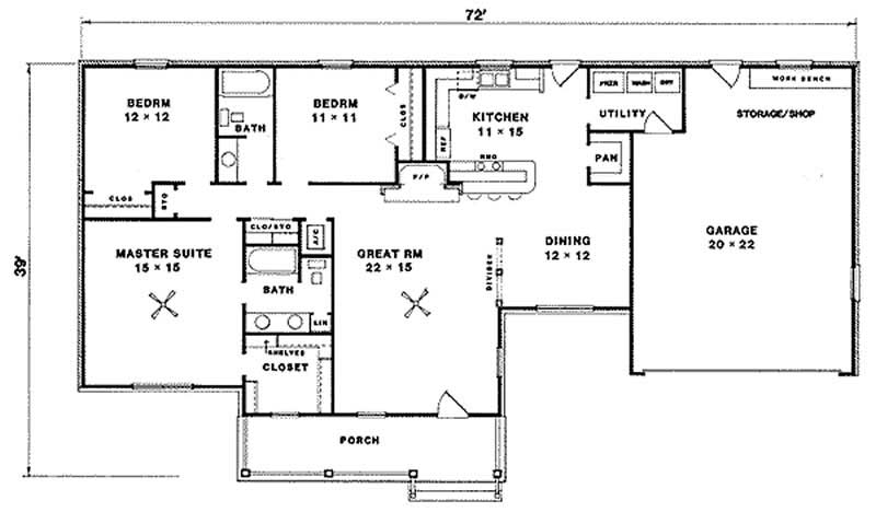 Floor Plan First Story of Country Plan #174-1036