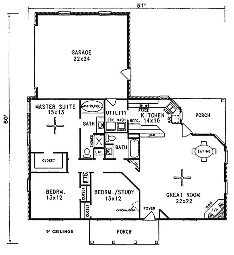 Floor Plan First Story of Country Plan #174-1037