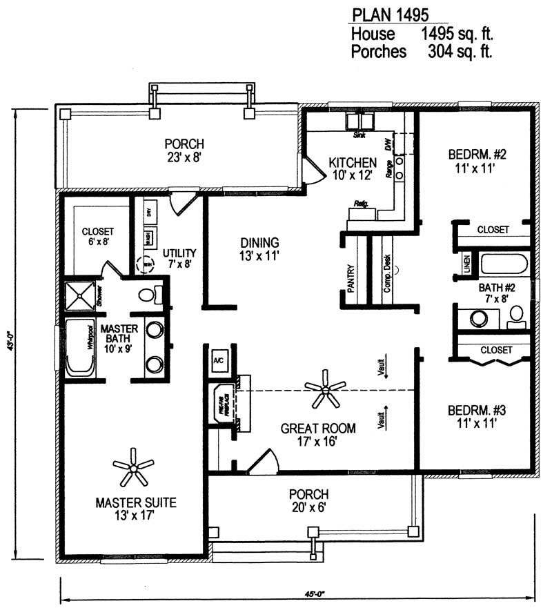 Floor Plan First Story of Country Plan #174-1038