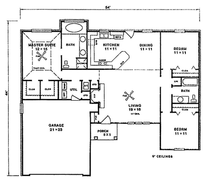 Floor Plan First Story of Ranch Plan #174-1040