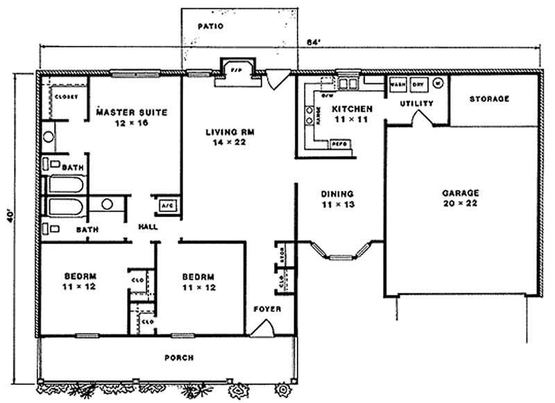 Floor Plan First Story of Country Plan #174-1041