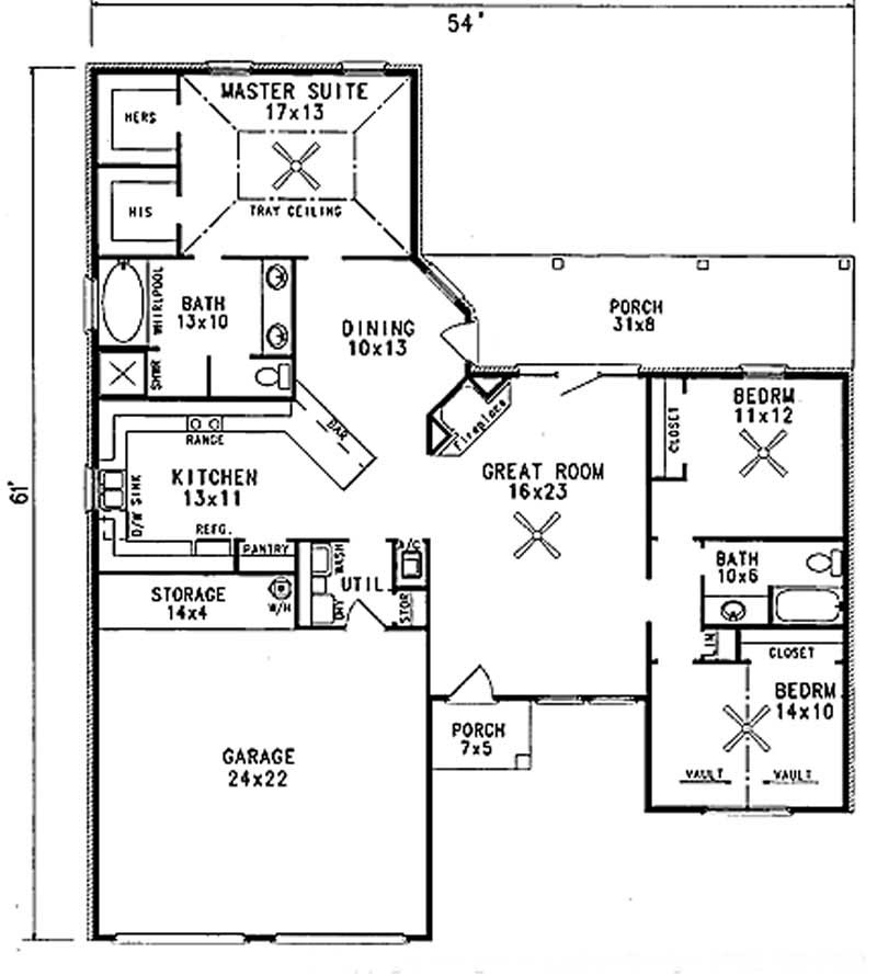 Floor Plan First Story of European Plan #174-1042