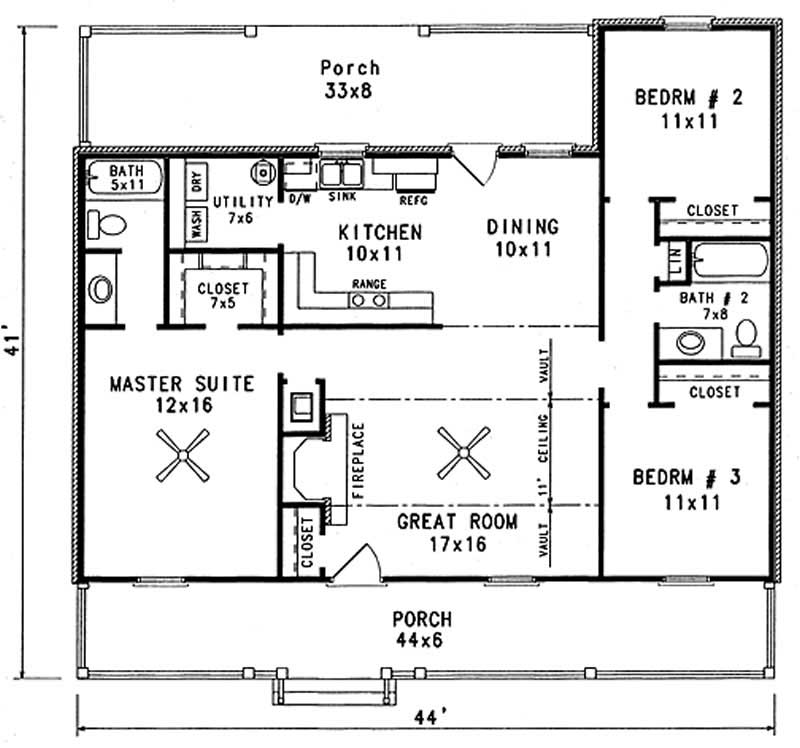 Floor Plan Main Level of Country Plan #174-1043