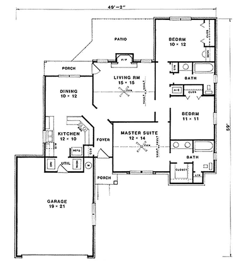 Floor Plan First Story of Ranch Plan #174-1044