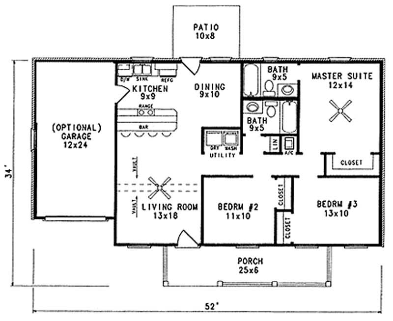 Floor Plan First Story of Country Plan #174-1046