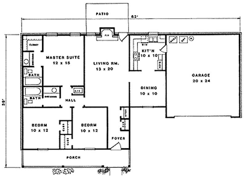 Floor Plan First Story of Country Plan #174-1047