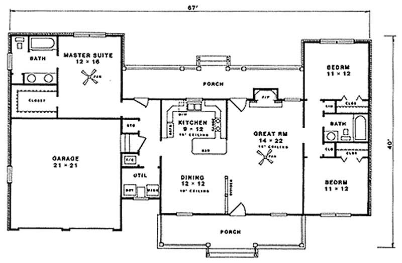 Floor Plan First Story of Country Plan #174-1051