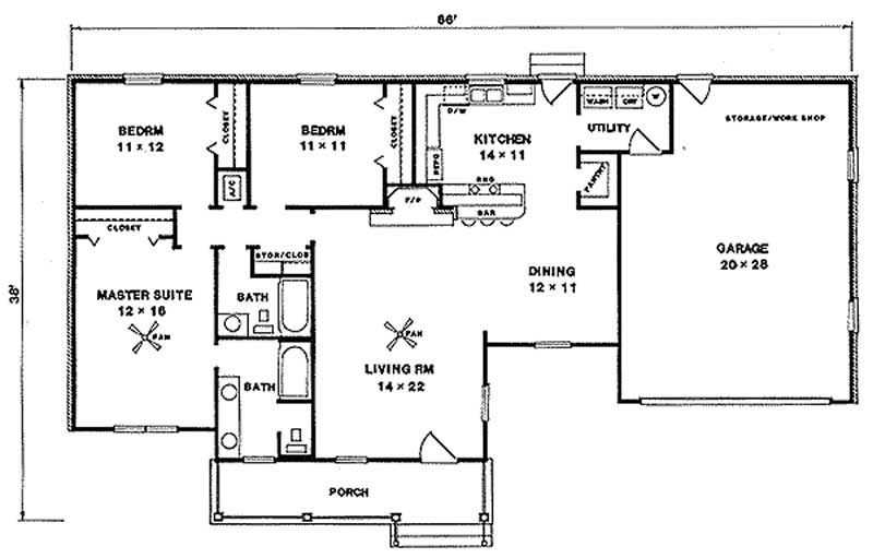 Floor Plan First Story of Country Plan #174-1052