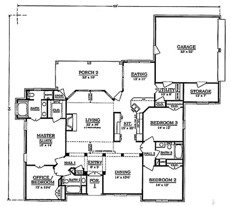 Floor Plan First Story of French Plan #174-1053
