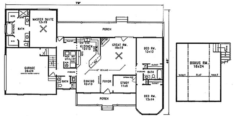 Floor Plan First Story of Cape Cod Plan #174-1054