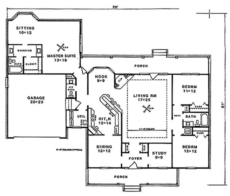 Floor Plan First Story of Country Plan #174-1055
