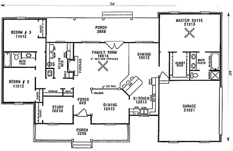 Floor Plan First Story of Cape Cod Plan #174-1058