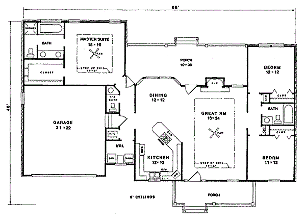 Main Level of Cape Cod Plan #174-1061