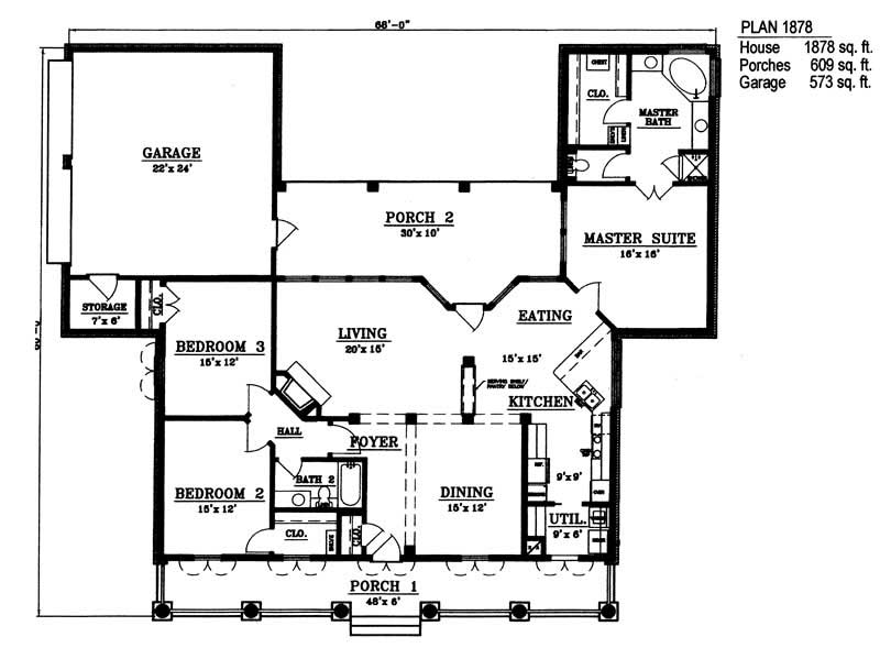 Floor Plan First Story of Country Plan #174-1062