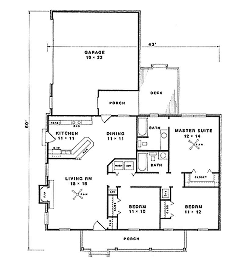 Floor Plan First Story of Country Plan #174-1065