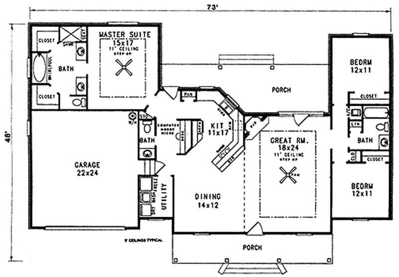 Floor Plan First Story of Cape Cod Plan #174-1066