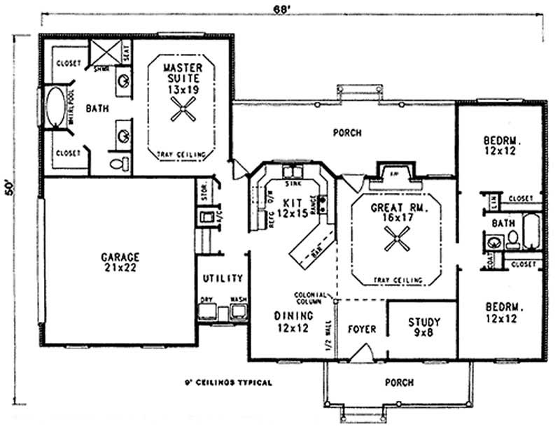 Floor Plan First Story of Cape Cod Plan #174-1069