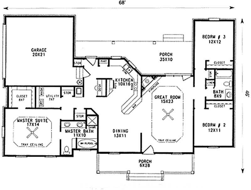 Floor Plan First Story of Country Plan #174-1070