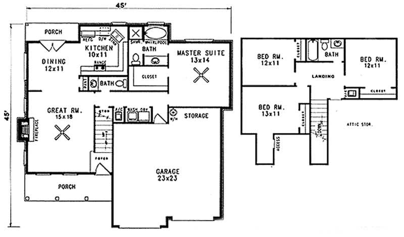 Floor Plan First Story of Cape Cod Plan #174-1071