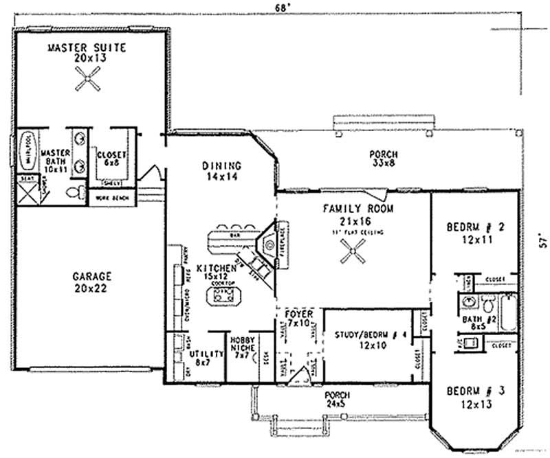 Floor Plan First Story of Cape Cod Plan #174-1073