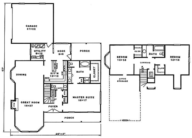 Floor Plan First Story of Cape Cod Plan #174-1076