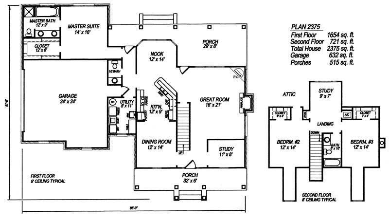 Floor Plan First Story of Cape Cod Plan #174-1080