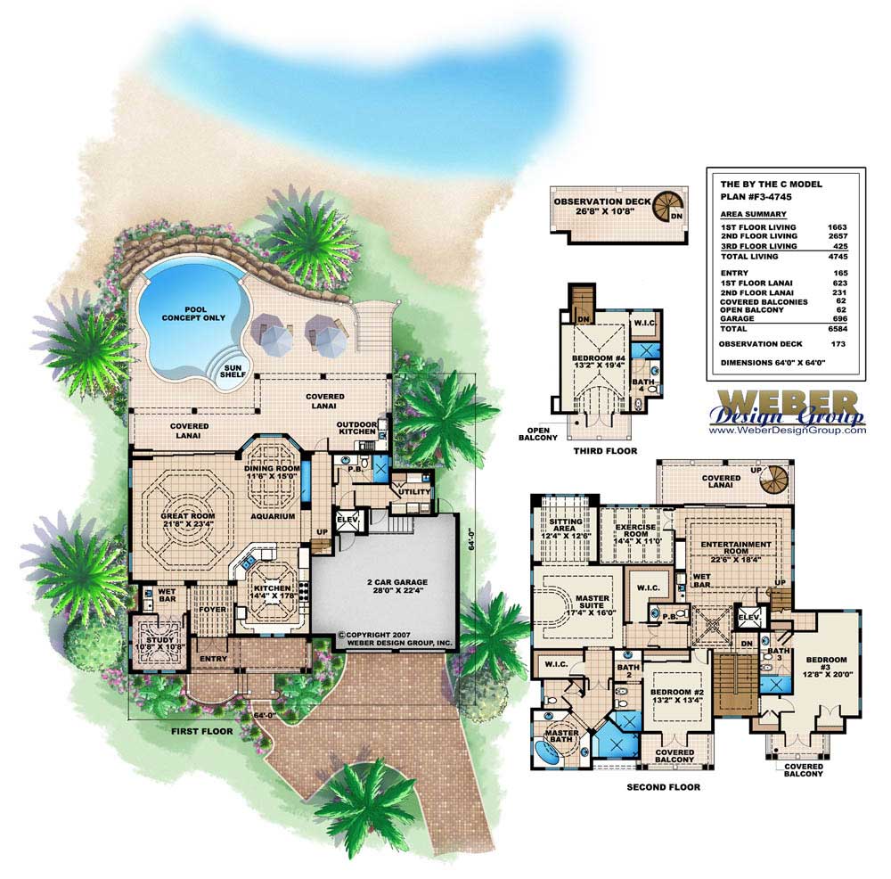 Floor Plan First Story of Florida Style Plan #175-1003