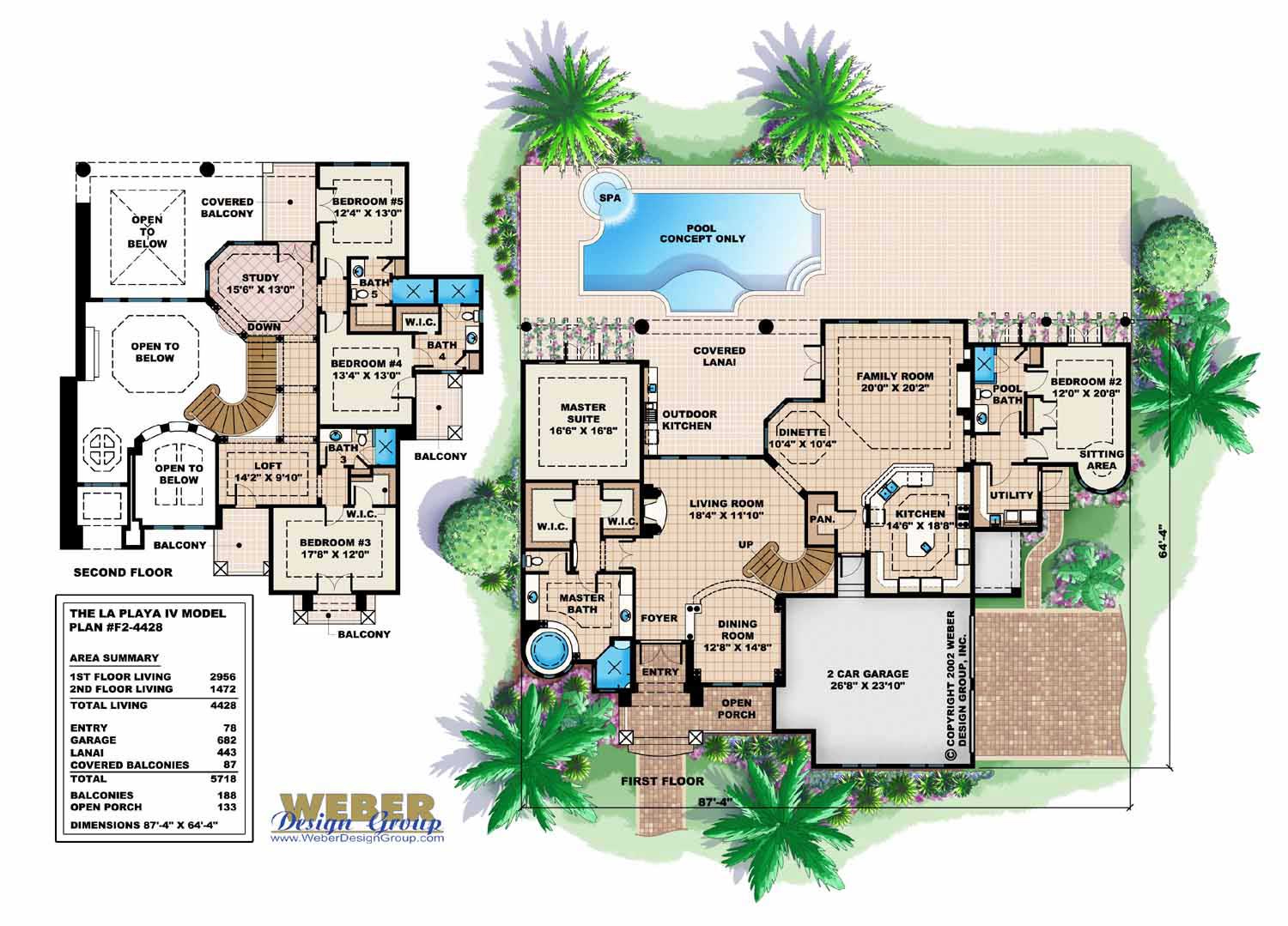 Floor Plan First Story of Florida Style Plan #175-1004