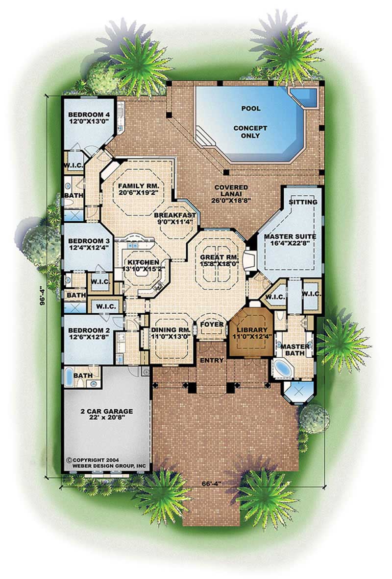 Floor Plan First Story of Mediterranean Plan #175-1005