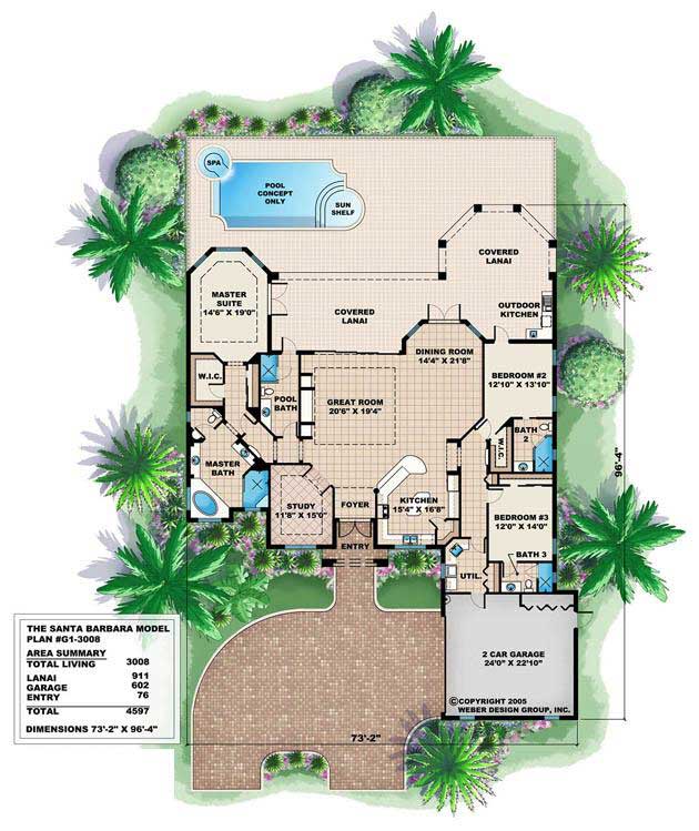 Floor Plan First Story of Luxury Plan #175-1008