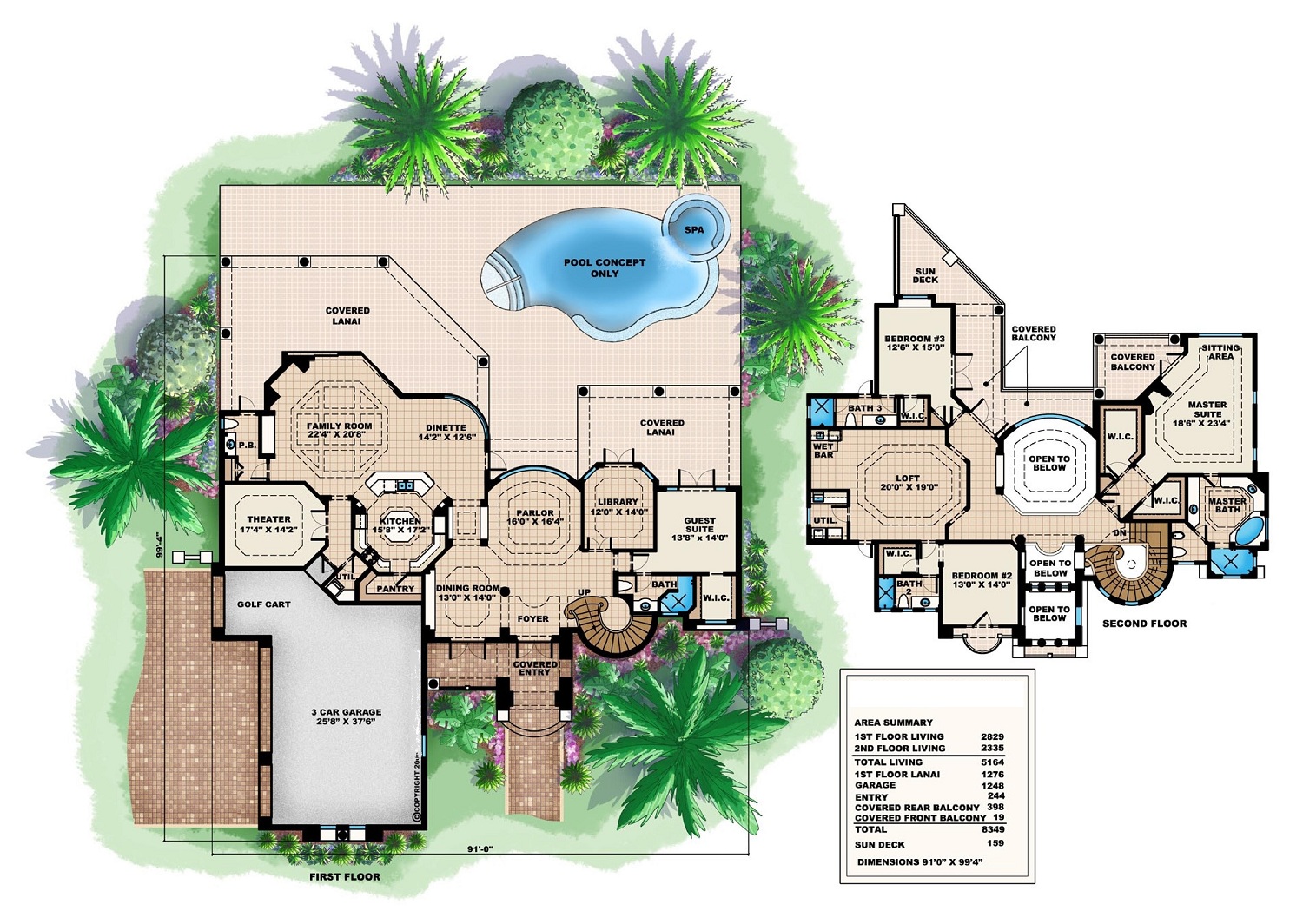 Floor Plan First Story of Florida Style Plan #175-1009