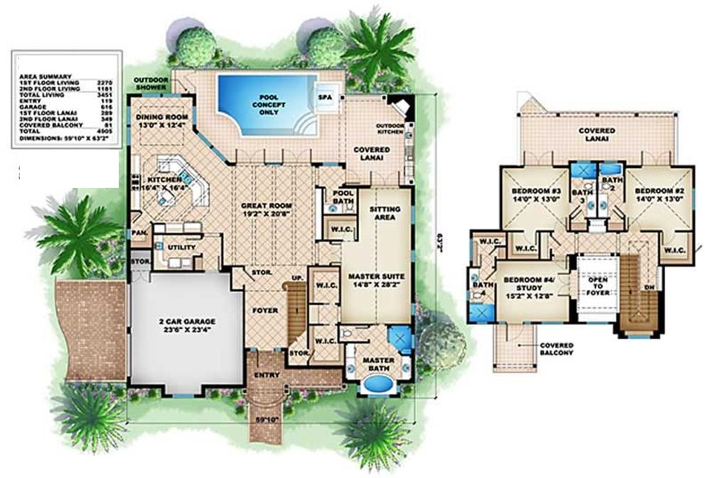 Floor Plan First Story of Coastal Plan #175-1011