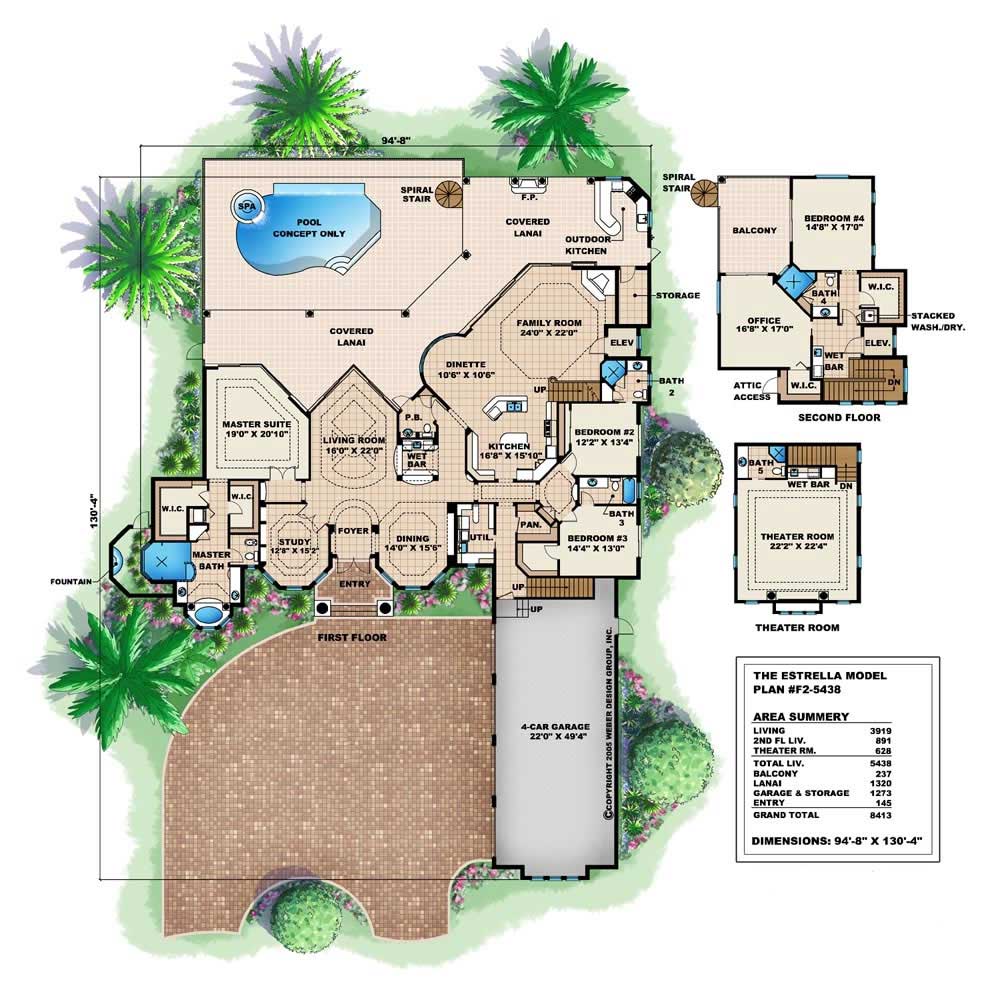 Floor Plan First Story of Florida Style Plan #175-1012