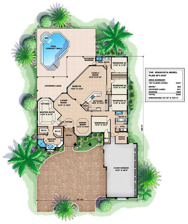 Floor Plan First Story of Florida Style Plan #175-1013