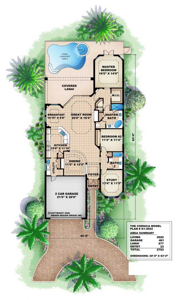 Floor Plan First Story of Florida Style Plan #175-1014