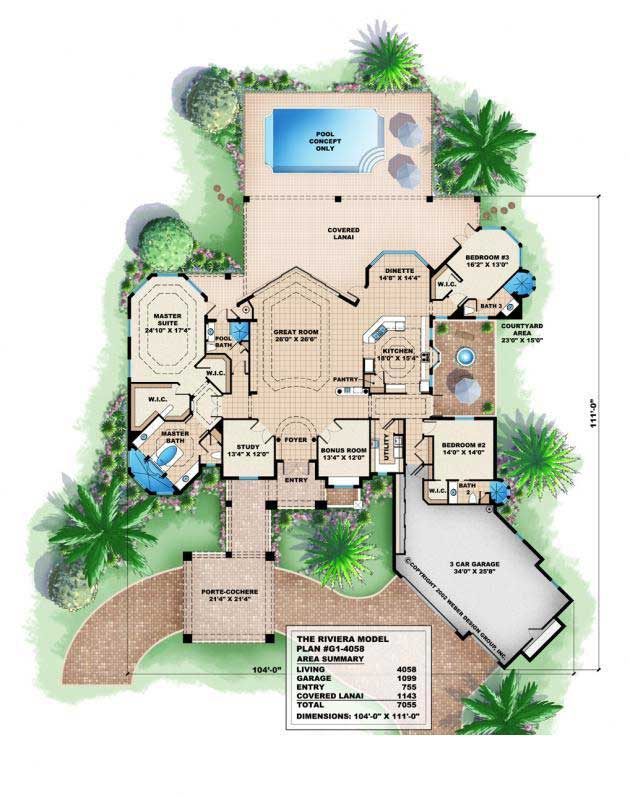 Floor Plan First Story of Luxury Plan #175-1015