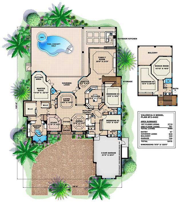 Floor Plan First Story of Florida Style Plan #175-1020