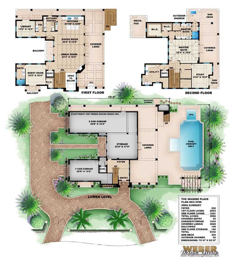 Floor Plan First Story of Coastal Plan #175-1023