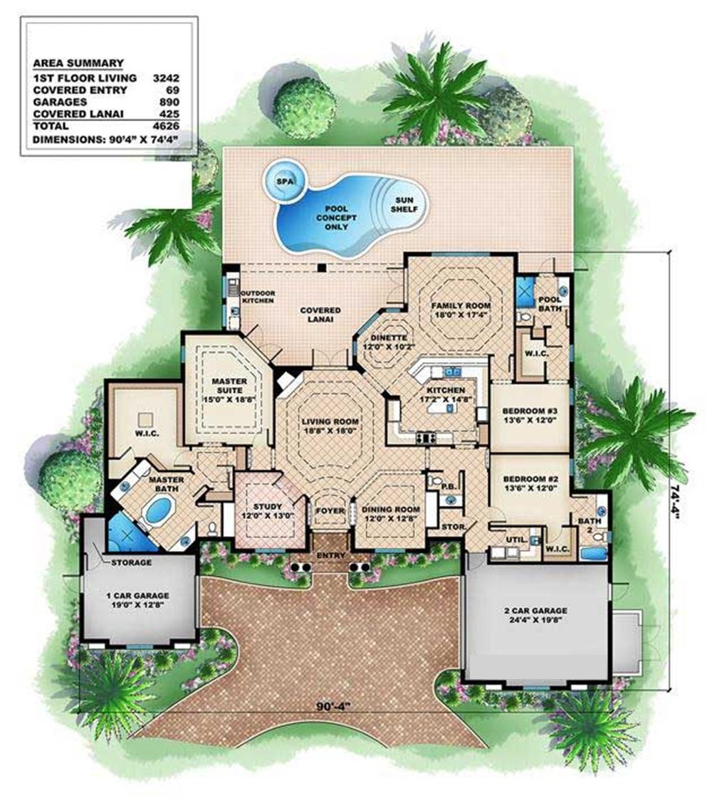 Floor Plan First Story of Country Plan #175-1026
