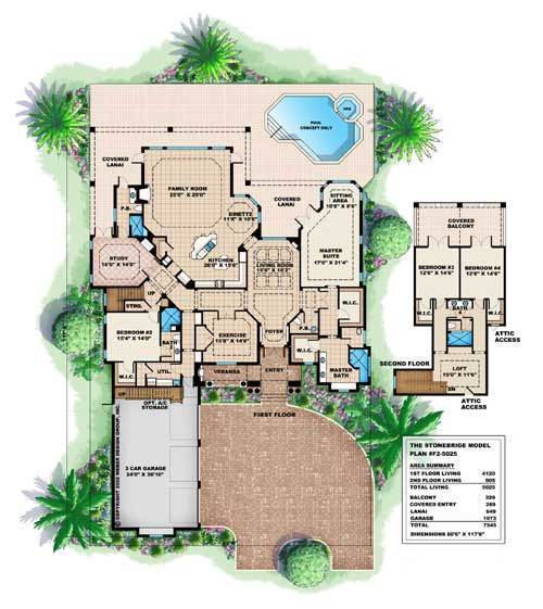Floor Plan First Story of Florida Style Plan #175-1029