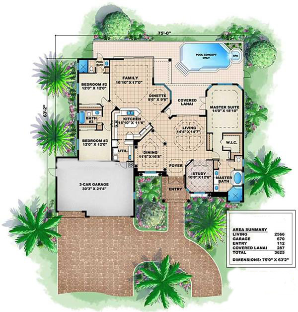 Floor Plan First Story of Mediterranean Plan #175-1034