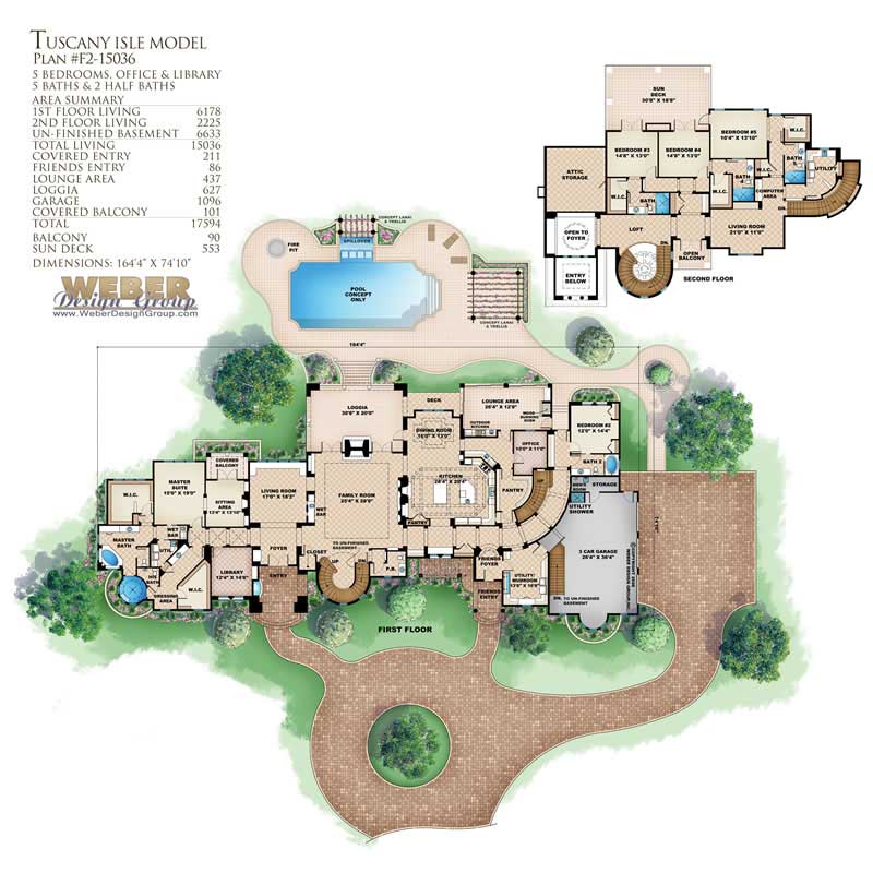 Floor Plan First Story of Tuscan Plan #175-1039