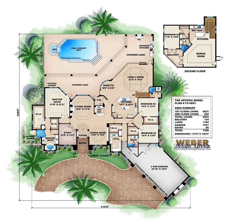 Floor Plan First Story of Mediterranean Plan #175-1041