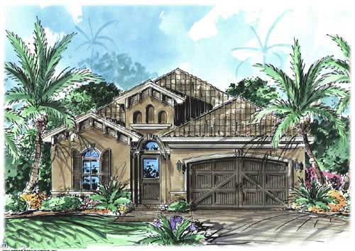 Mediterranean House Plans color elevation.