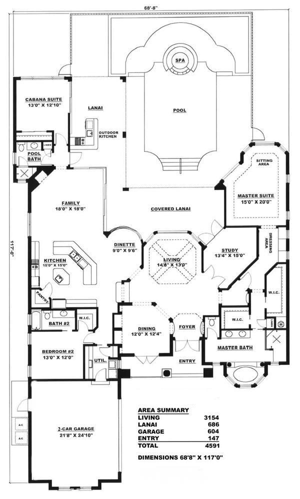 Floor Plan First Story of Coastal Plan #175-1044